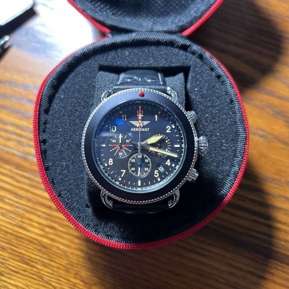 Aeromat Accessories Aeromat Pilot Watch Vol De Nuit Black Leather